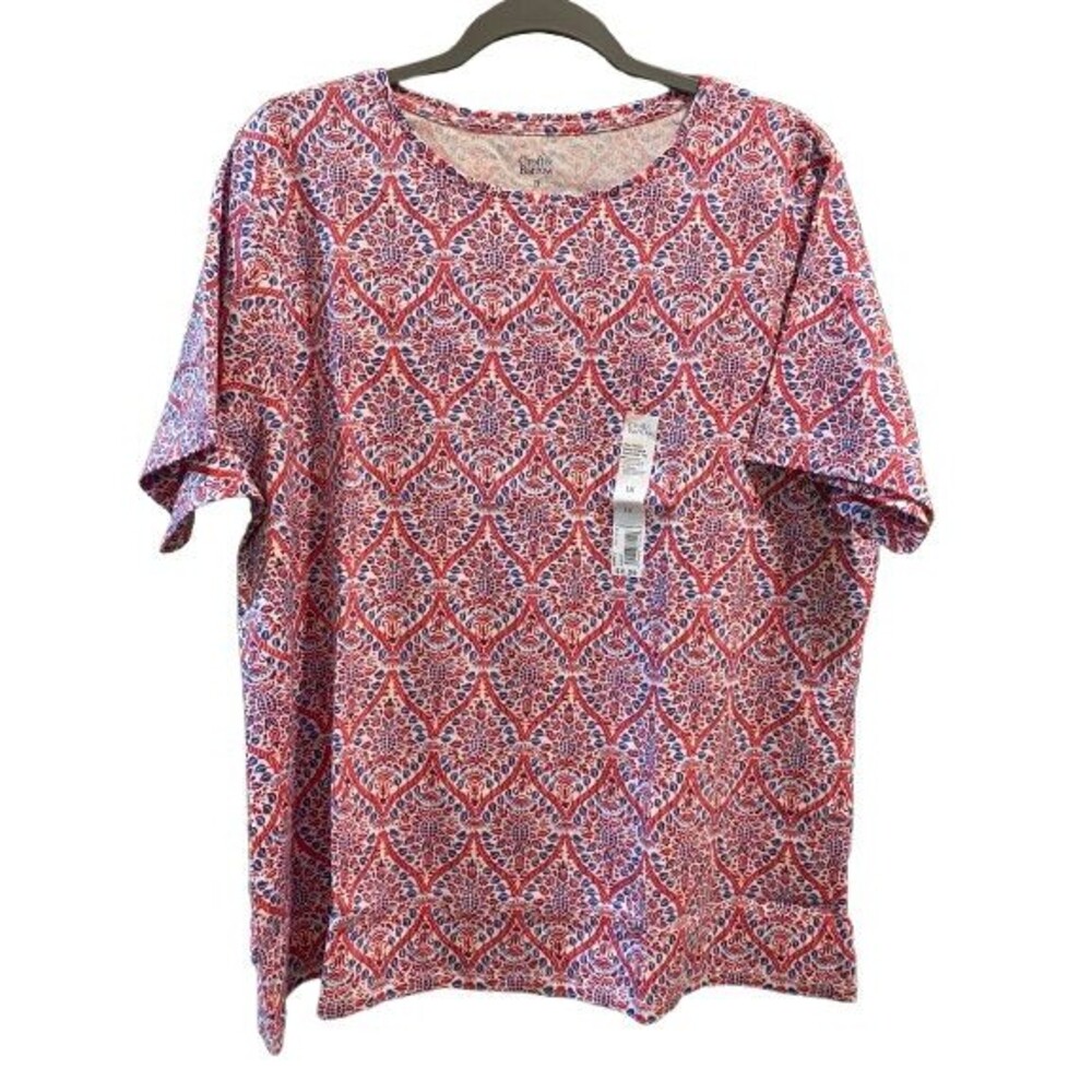 Women's 1X Classic Tee Croft & Barrow Cotton Short Sleeve Crewneck Pull-over